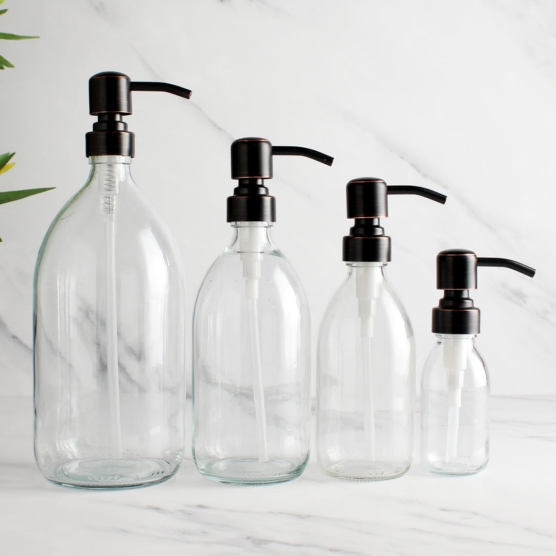 Clear Glass Dispenser Bottle With Black/Copper Pump