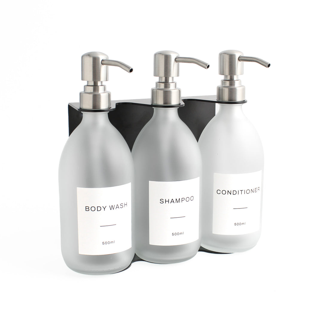 Body Wash, Shampoo & Conditioner Frosted White Glass Set