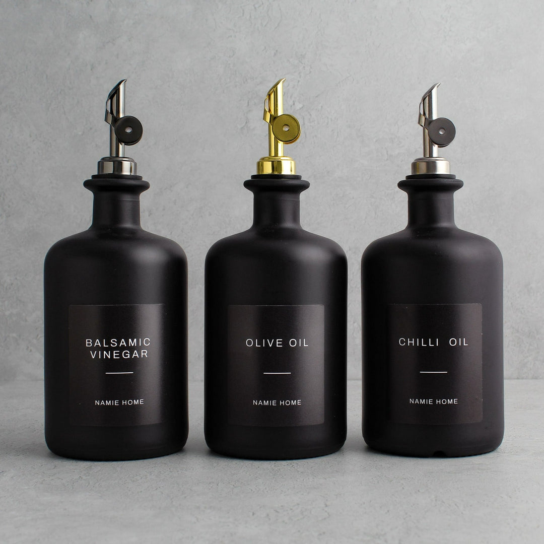 Matte Black Glass Oil Bottle With Label