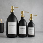 Labelled Matte Black Glass Dispenser Bottle With Gold Pump - Namie Home