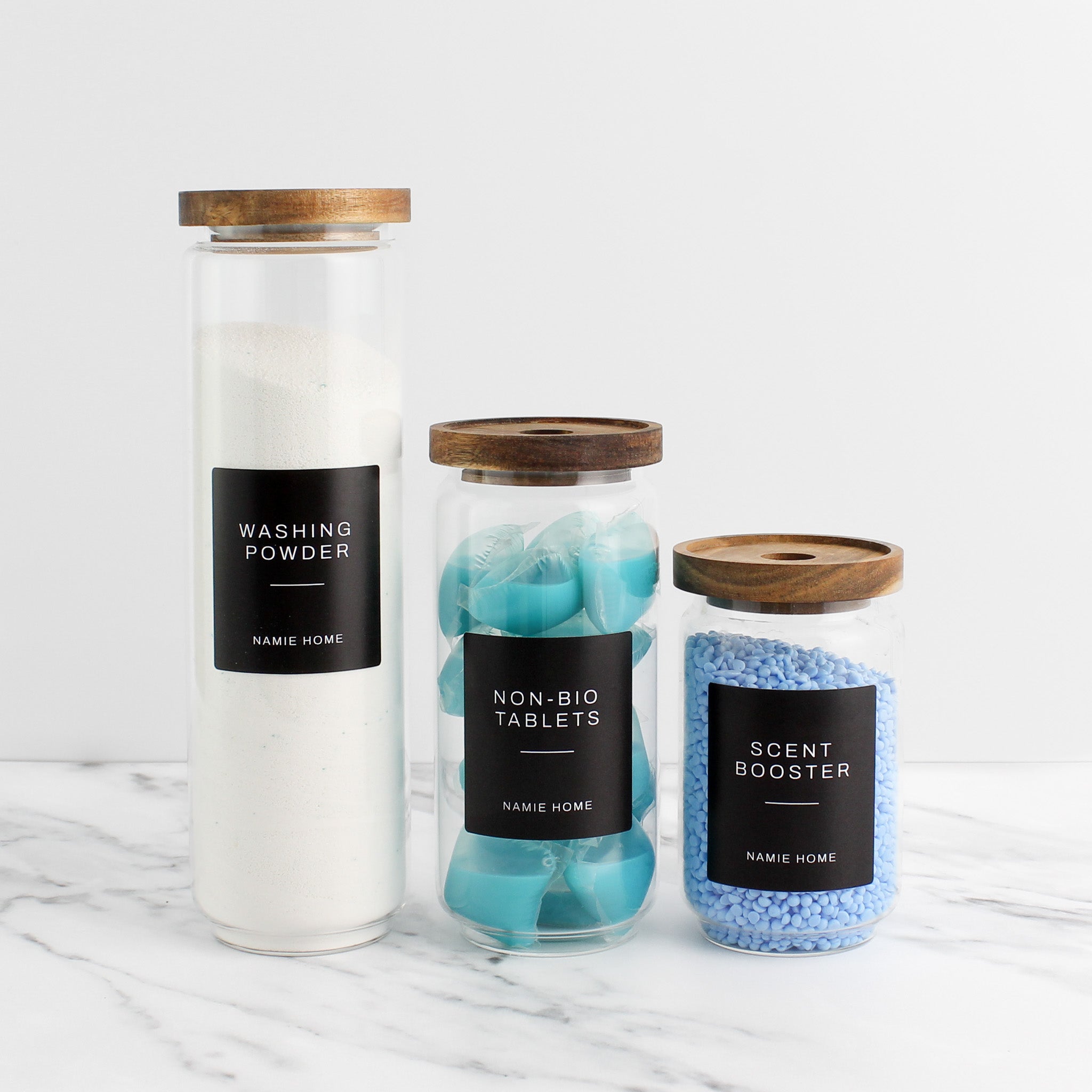 Glass Storage Jar With Acacia Lid For Laundry - Namie Home