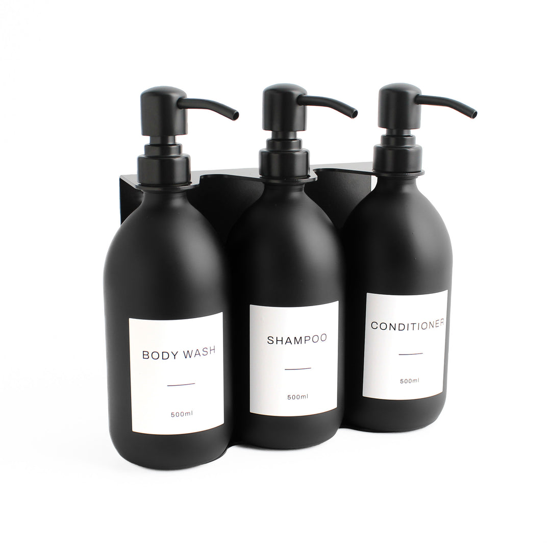 Body Wash, Shampoo & Conditioner Matte Black Glass Set