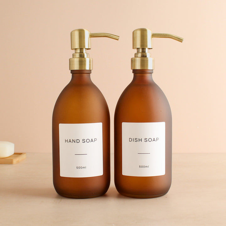 Hand Soap & Dish Soap Frosted Amber Glass Set