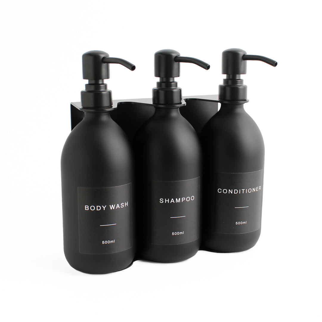 Body Wash, Shampoo & Conditioner Matte Black Glass Set