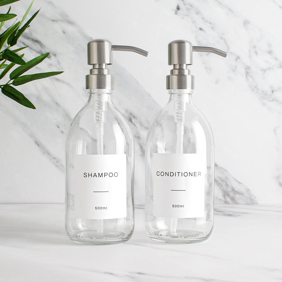 Shampoo & Conditioner Clear Glass Set