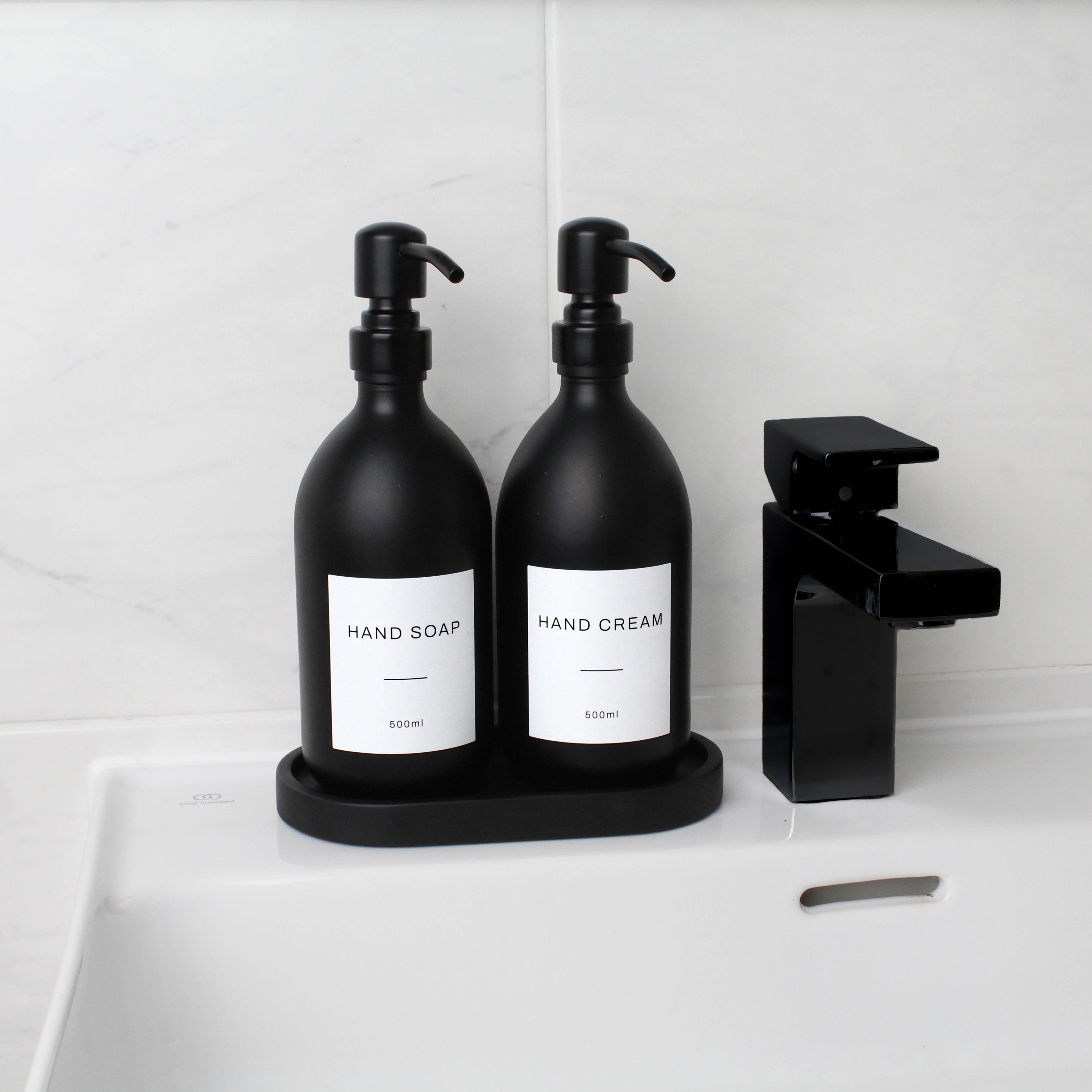 Black Tray & Matte Black Dispenser Double Set - Namie Home