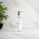 Labelled Clear Plastic Dispenser Bottle With Rose Gold Pump - Namie Home