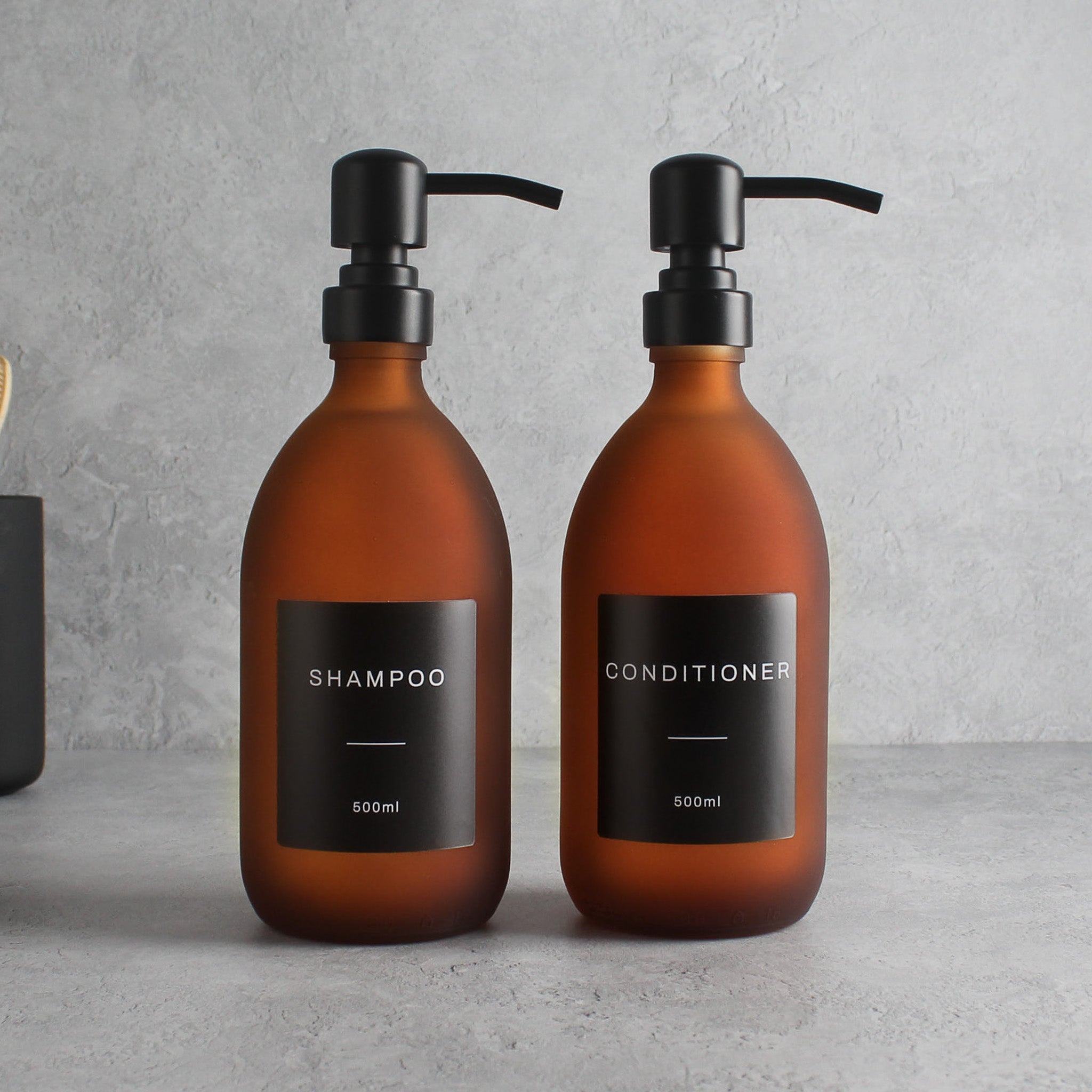 Shampoo & Conditioner Frosted Amber Glass Set - Namie Home