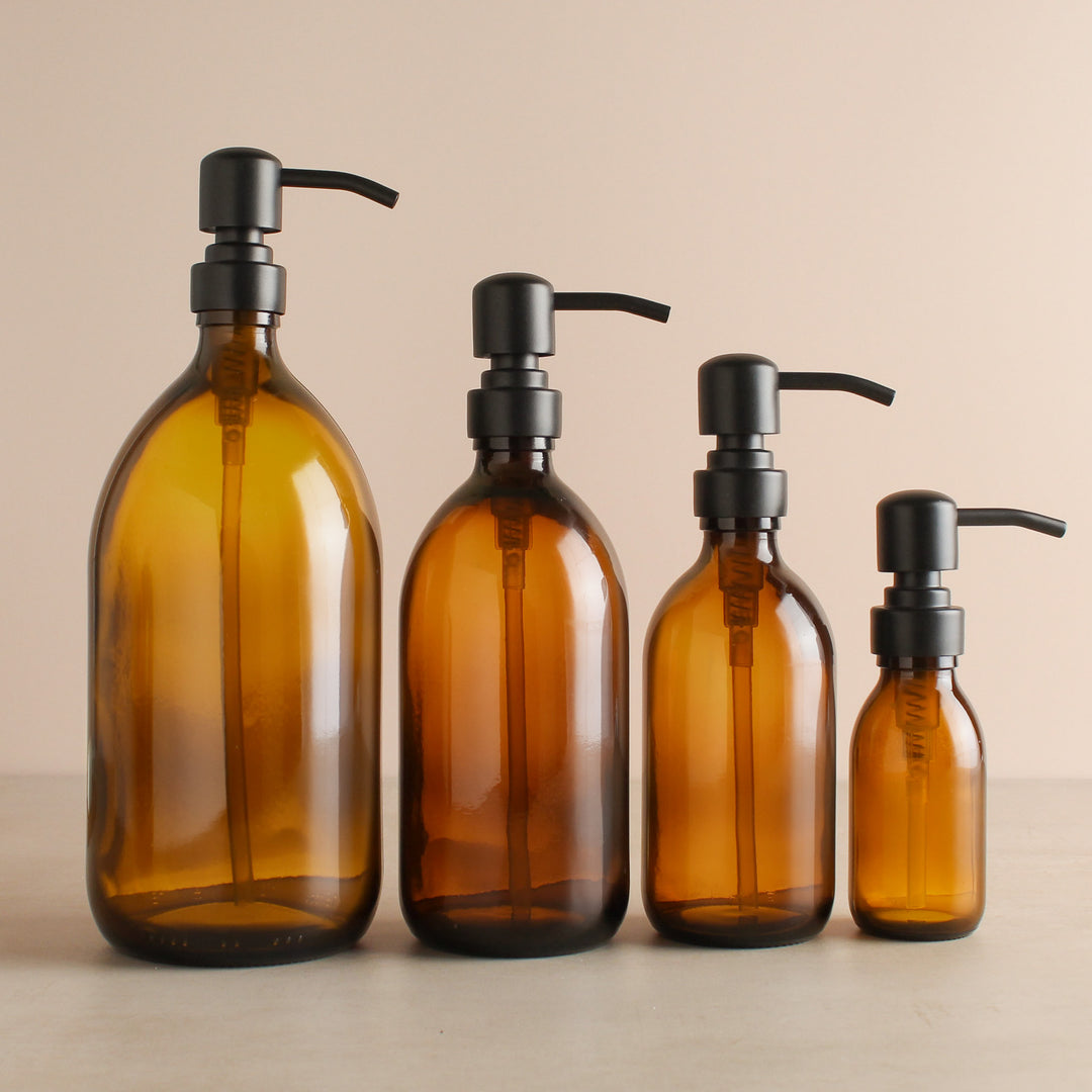 Amber Glass Dispenser Bottle With Matte Black Pump