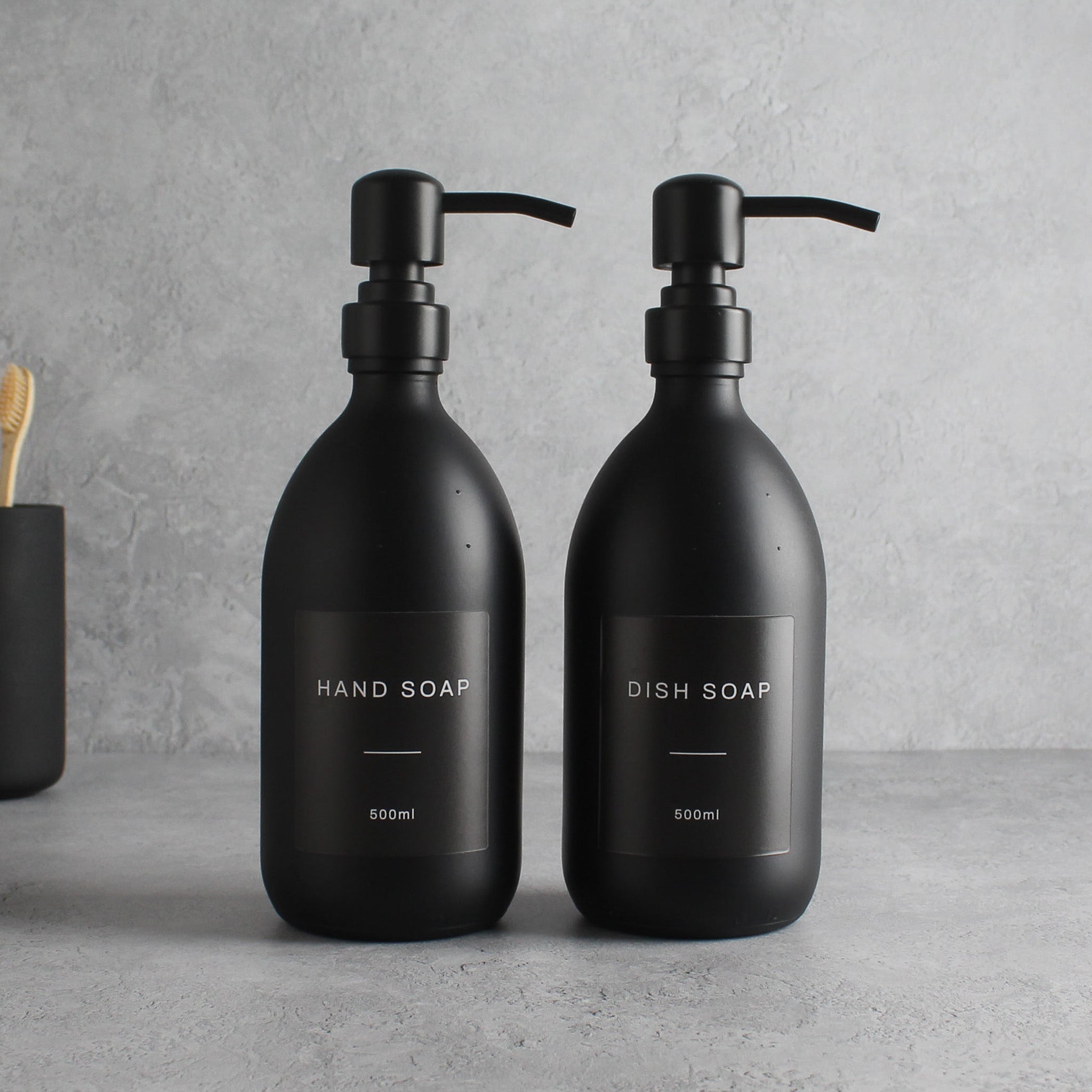 Hand Soap & Dish Soap Matte Black Glass Set - Namie Home