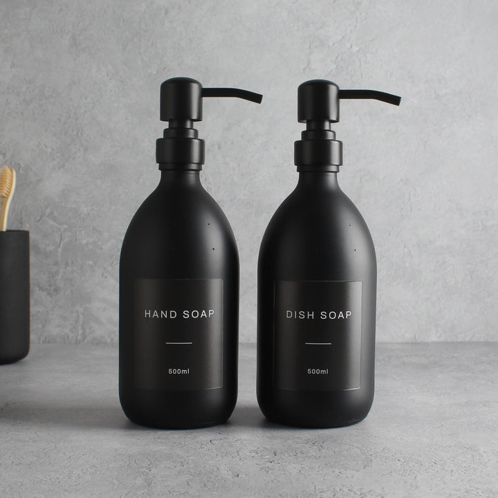 Hand Soap & Dish Soap Matte Black Glass Set