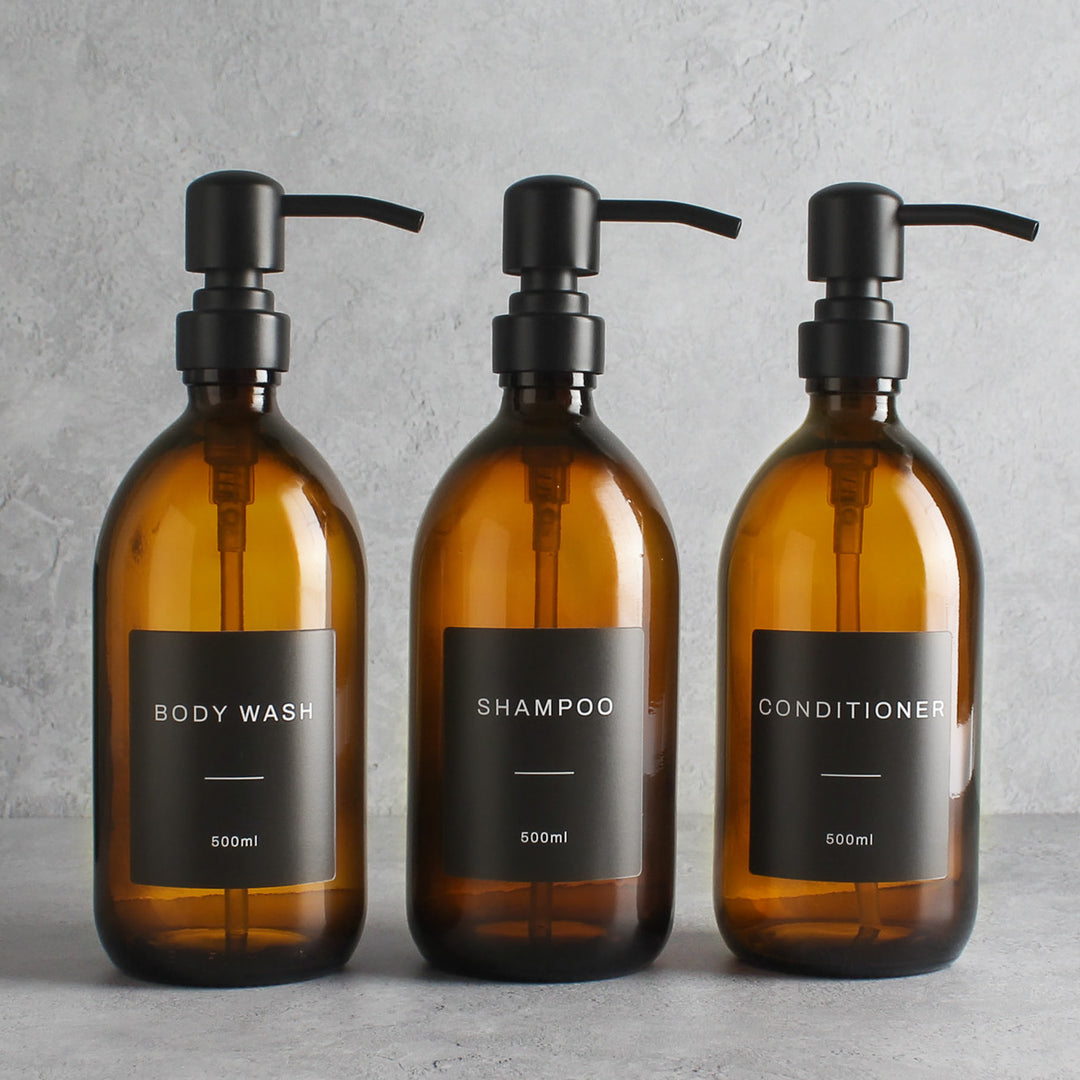 Body Wash, Shampoo & Conditioner Amber Glass Set