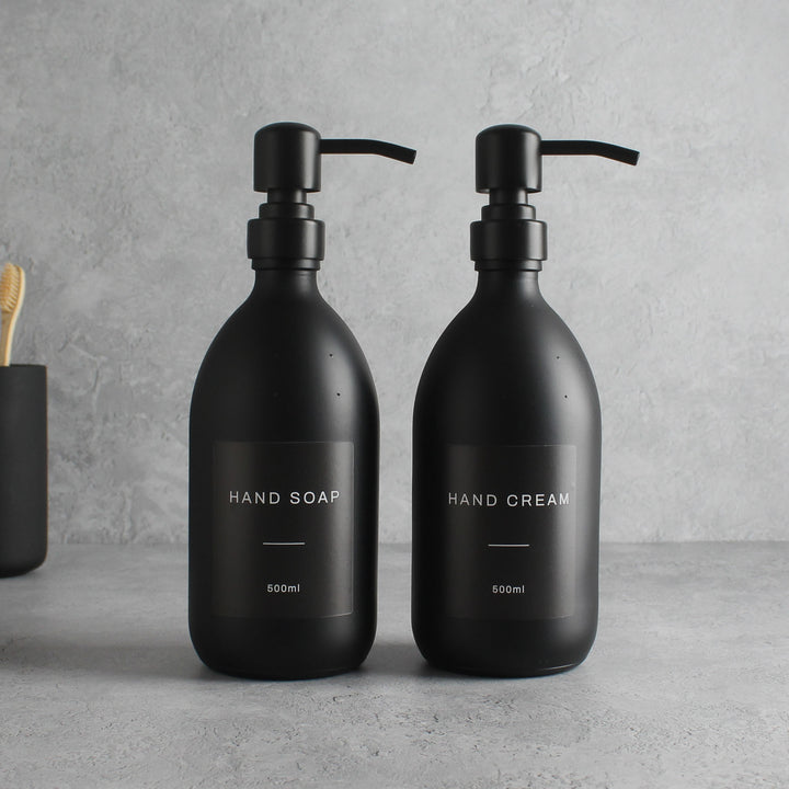 Hand Soap & Hand Cream Matte Black Glass Set