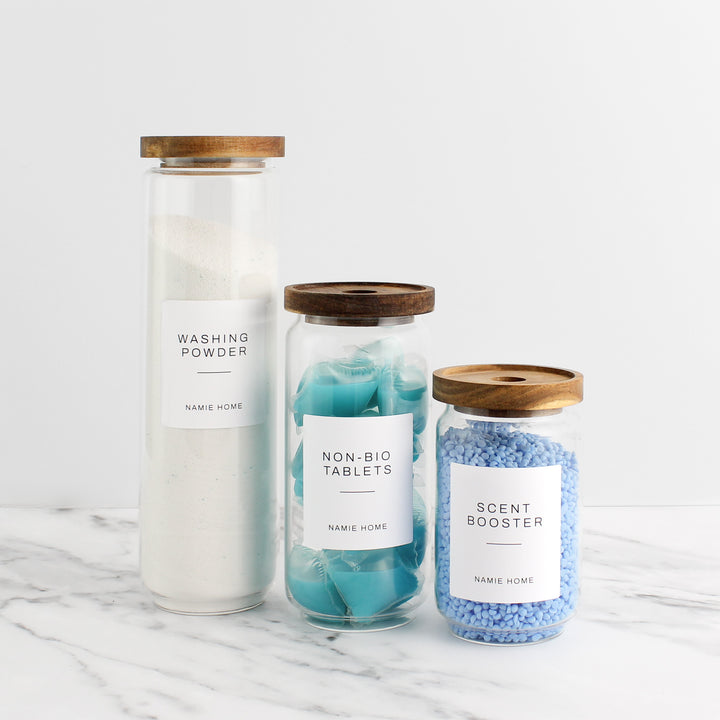 Glass Storage Jar With Acacia Lid For Laundry