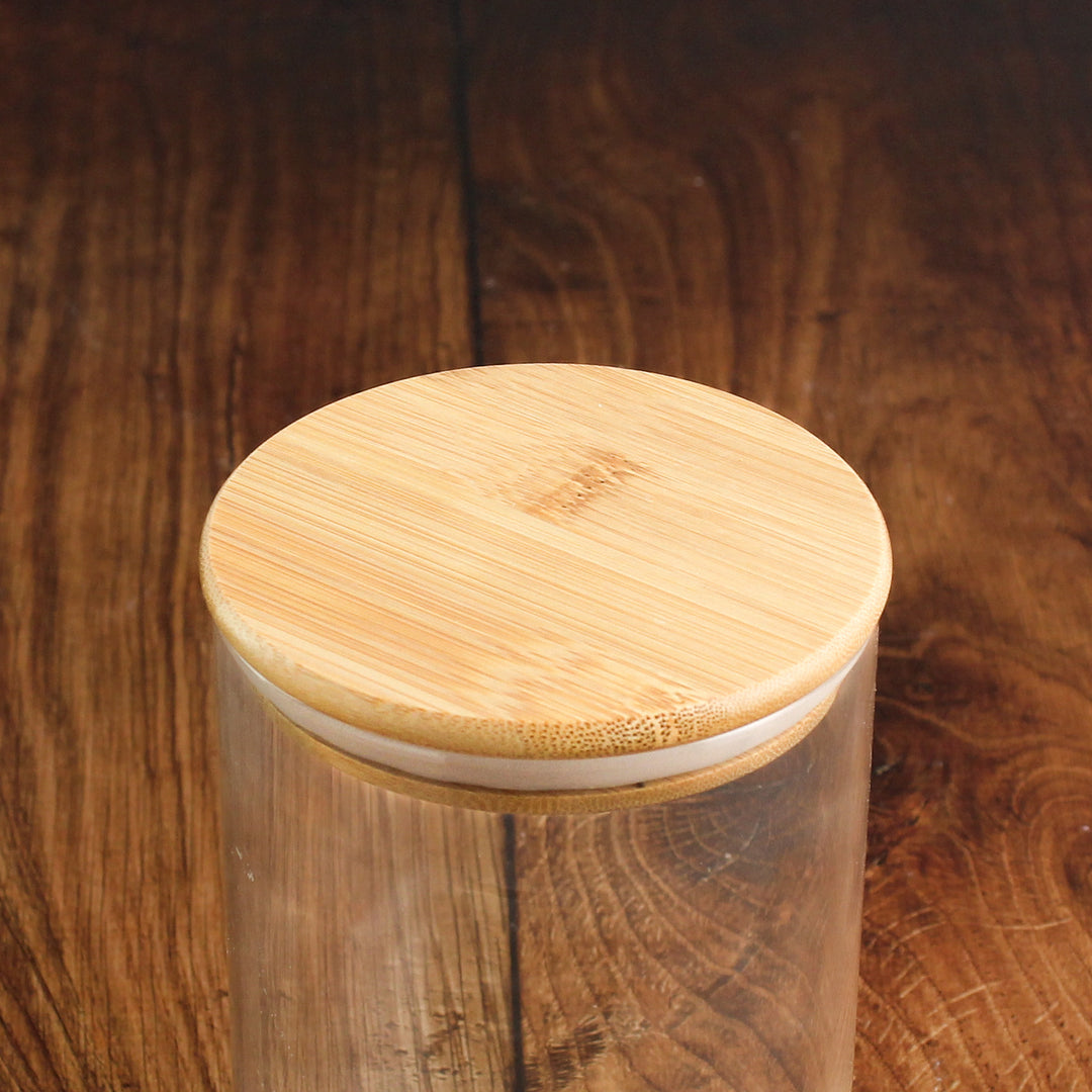 Glass Storage Jar With Bamboo Lid For Pantry