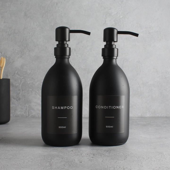 Shampoo & Conditioner Matte Black Glass Set