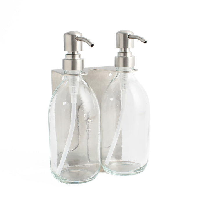 Silver Wall Bracket & Clear Glass Dispenser Set