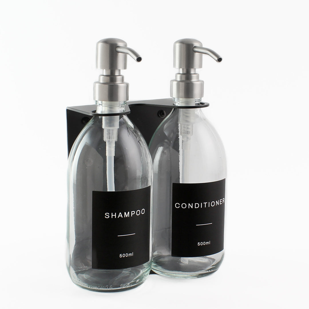 Black Wall Bracket & Clear Glass Dispenser Set