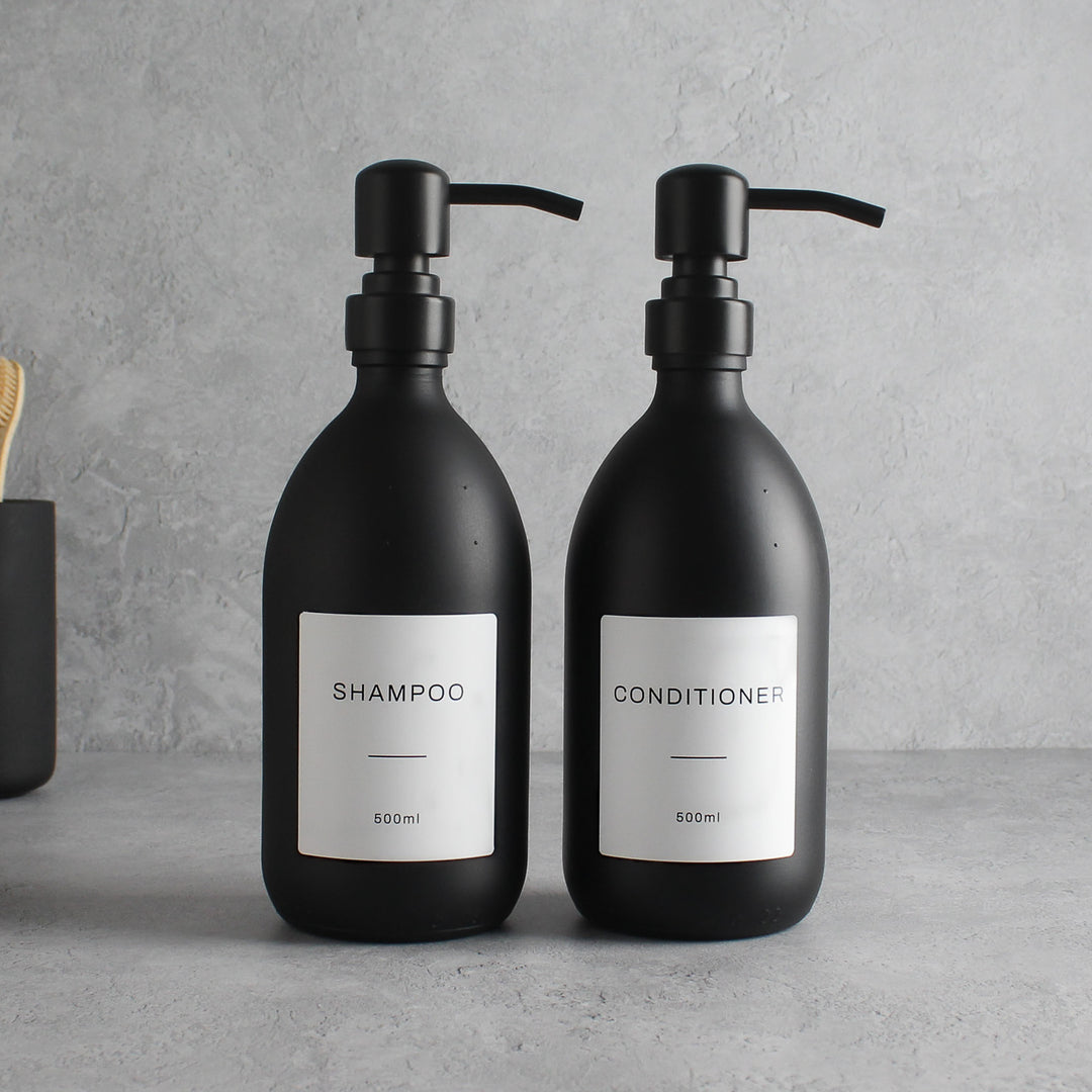 Shampoo & Conditioner Matte Black Glass Set