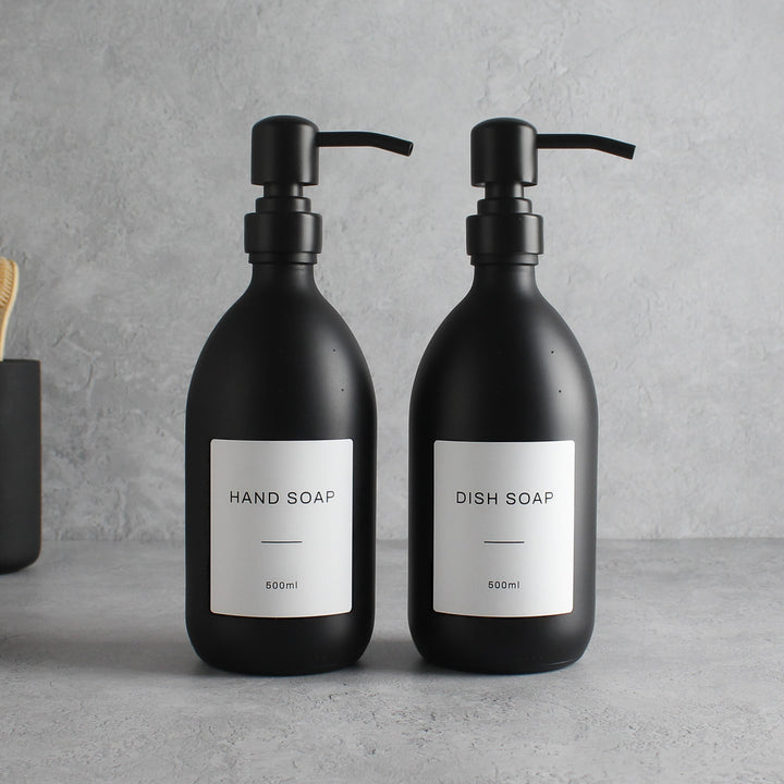 Hand Soap & Dish Soap Matte Black Glass Set