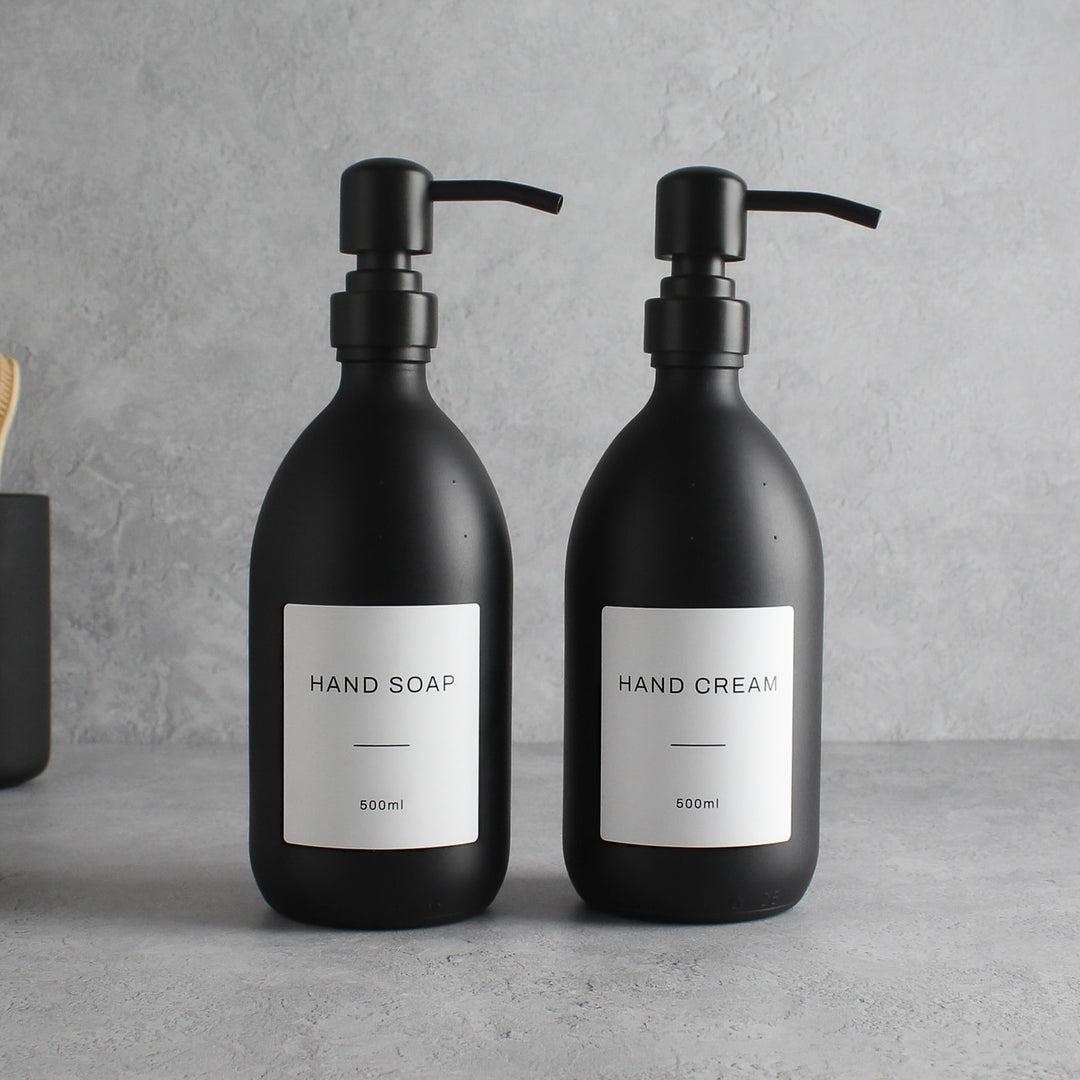 Hand Soap & Hand Cream Matte Black Glass Set