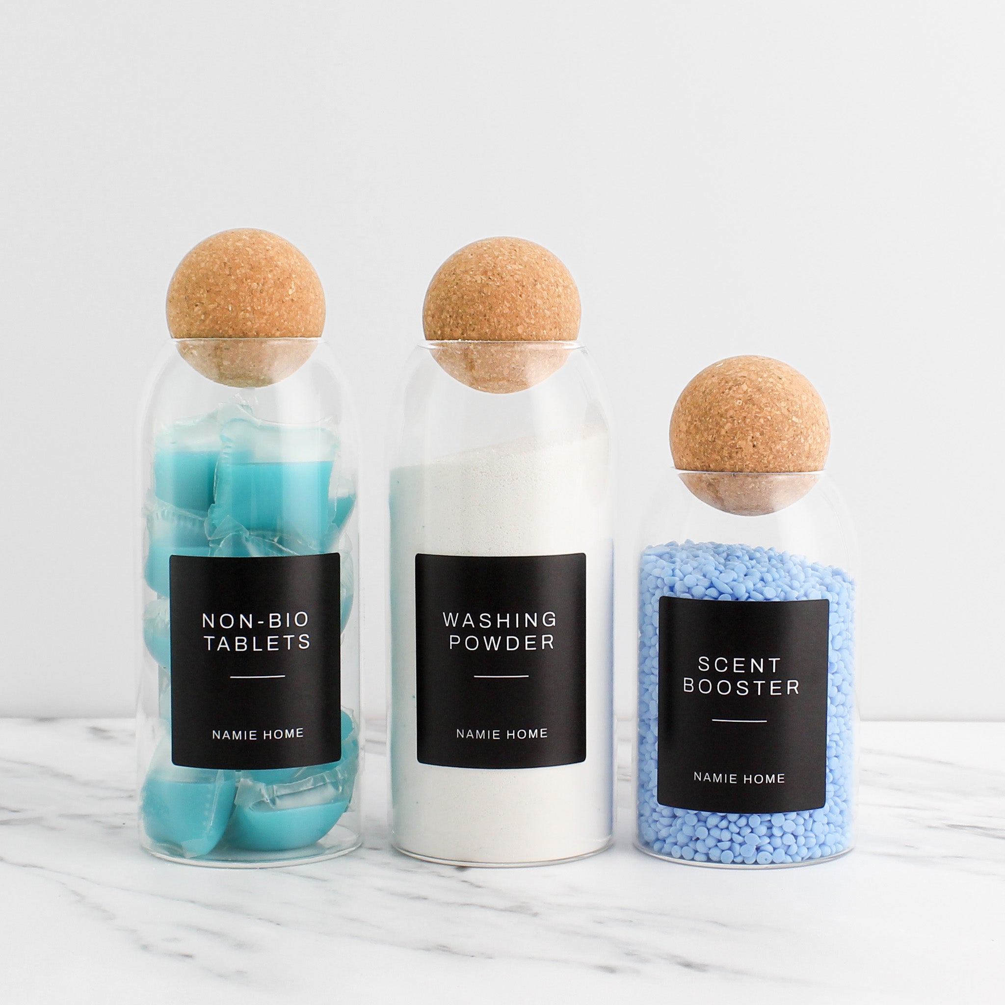 Glass Storage Jar With Cork Ball Lid For Laundry - Namie Home