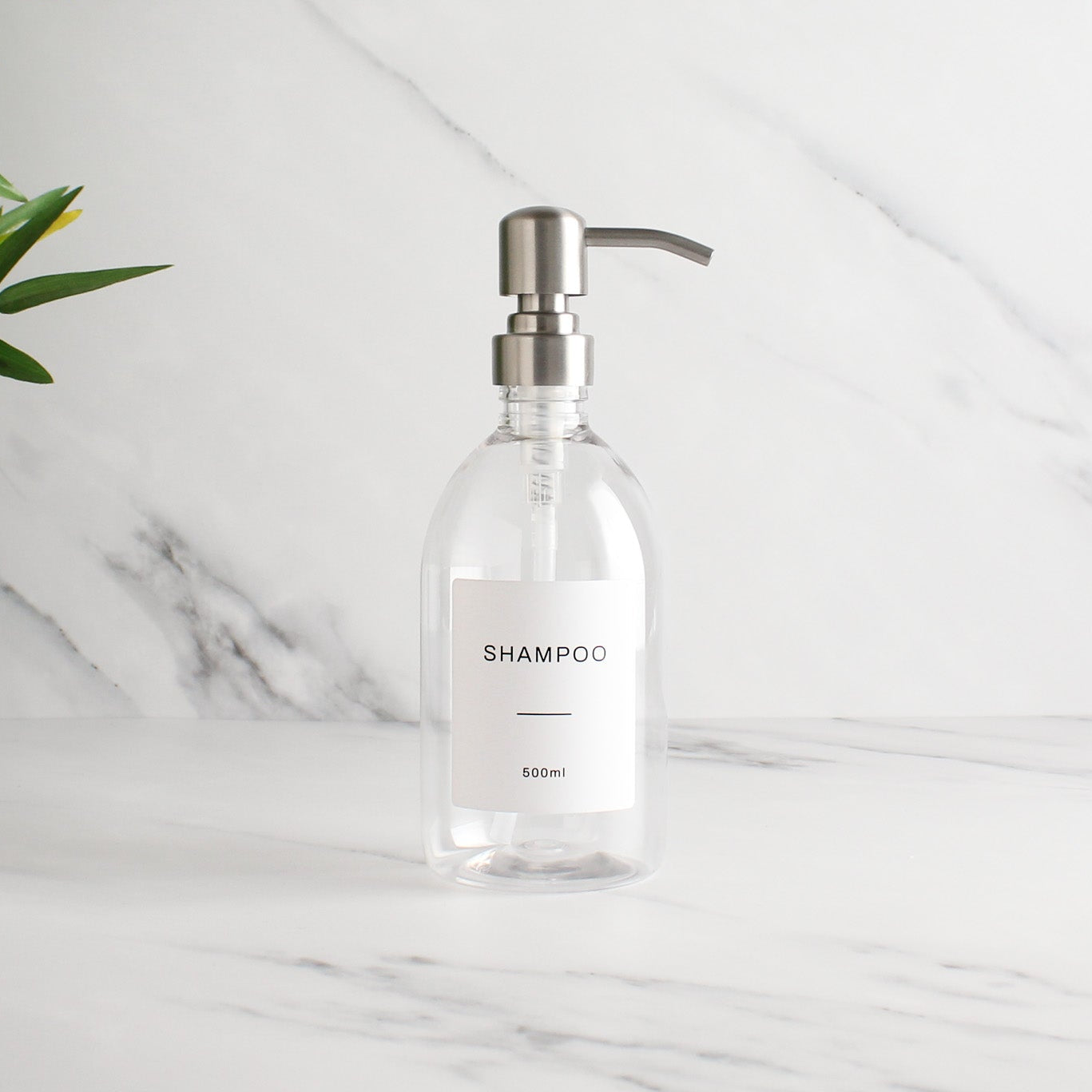 Labelled Clear Plastic Dispenser Bottle With Silver Pump - Namie Home