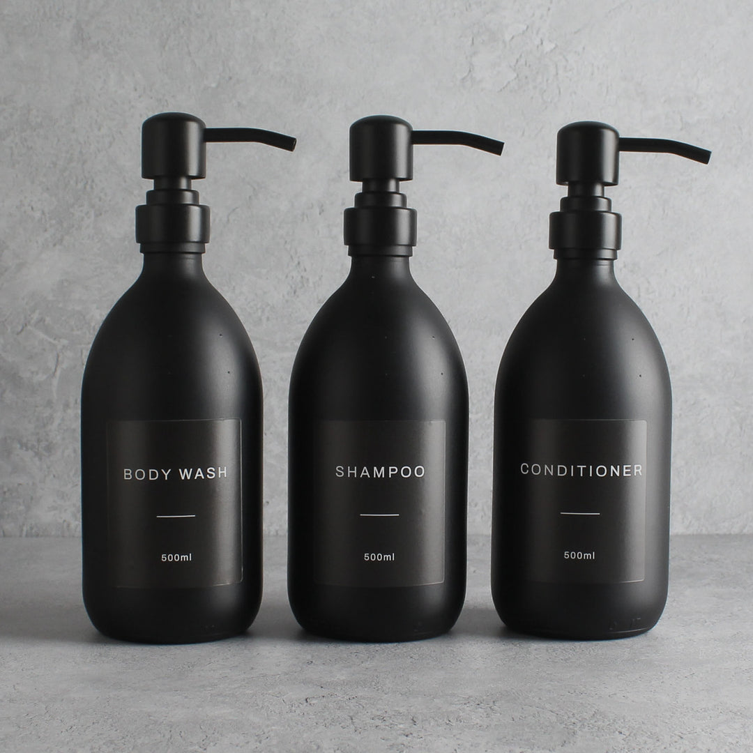 Body Wash, Shampoo & Conditioner Matte Black Glass Set