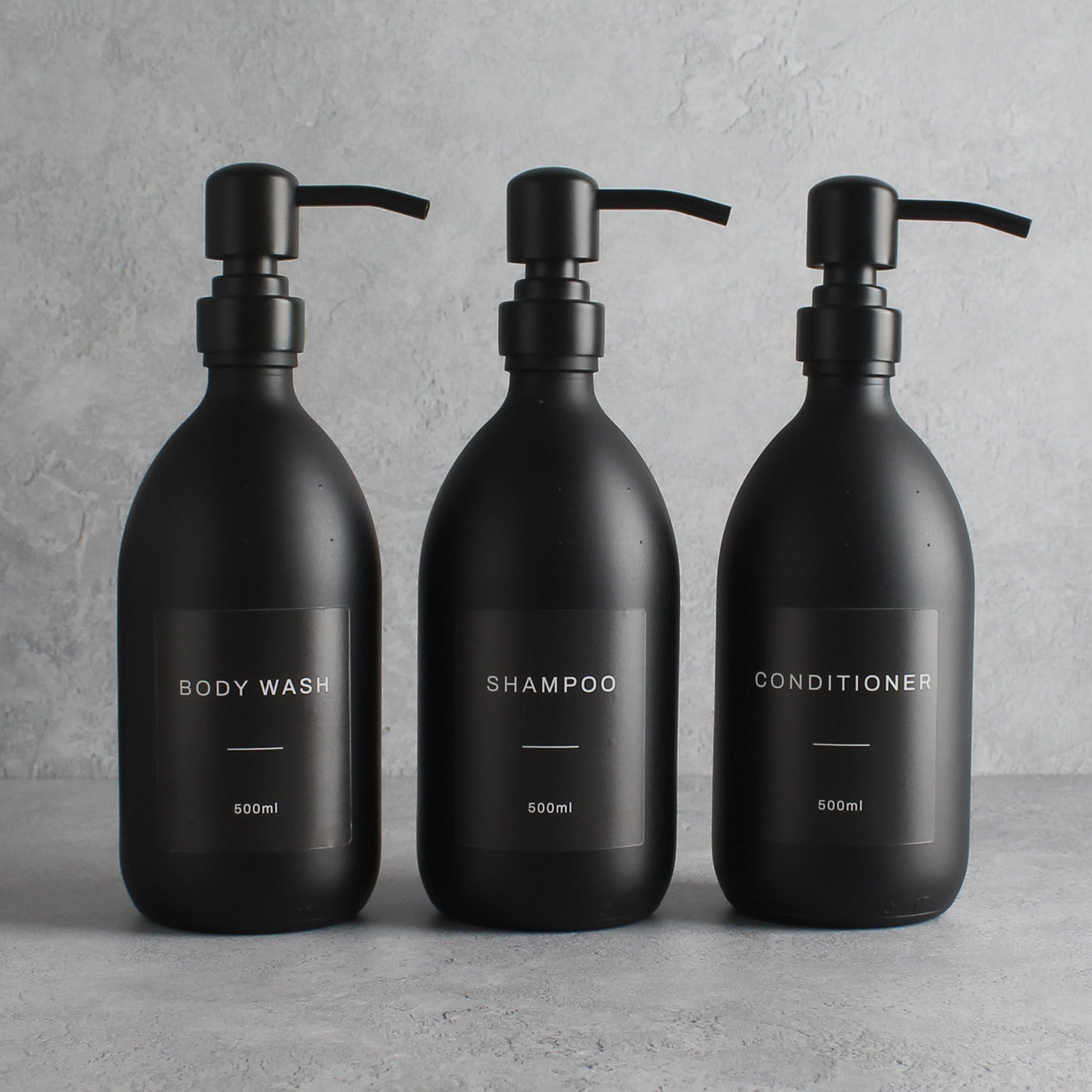 Body Wash, Shampoo & Conditioner Matte Black Glass Set - Namie Home