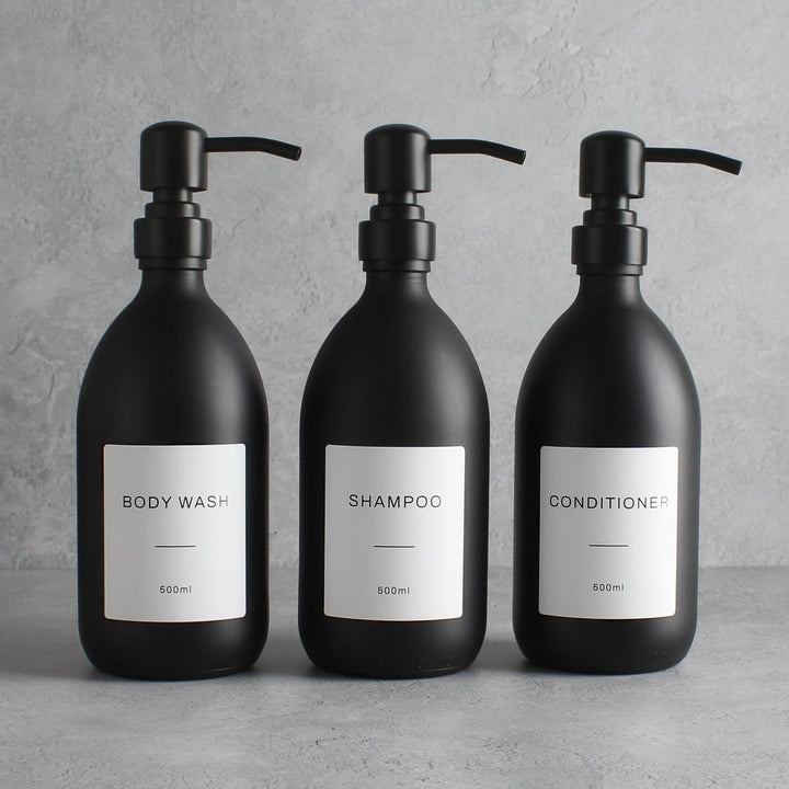 Body Wash, Shampoo & Conditioner Matte Black Glass Set