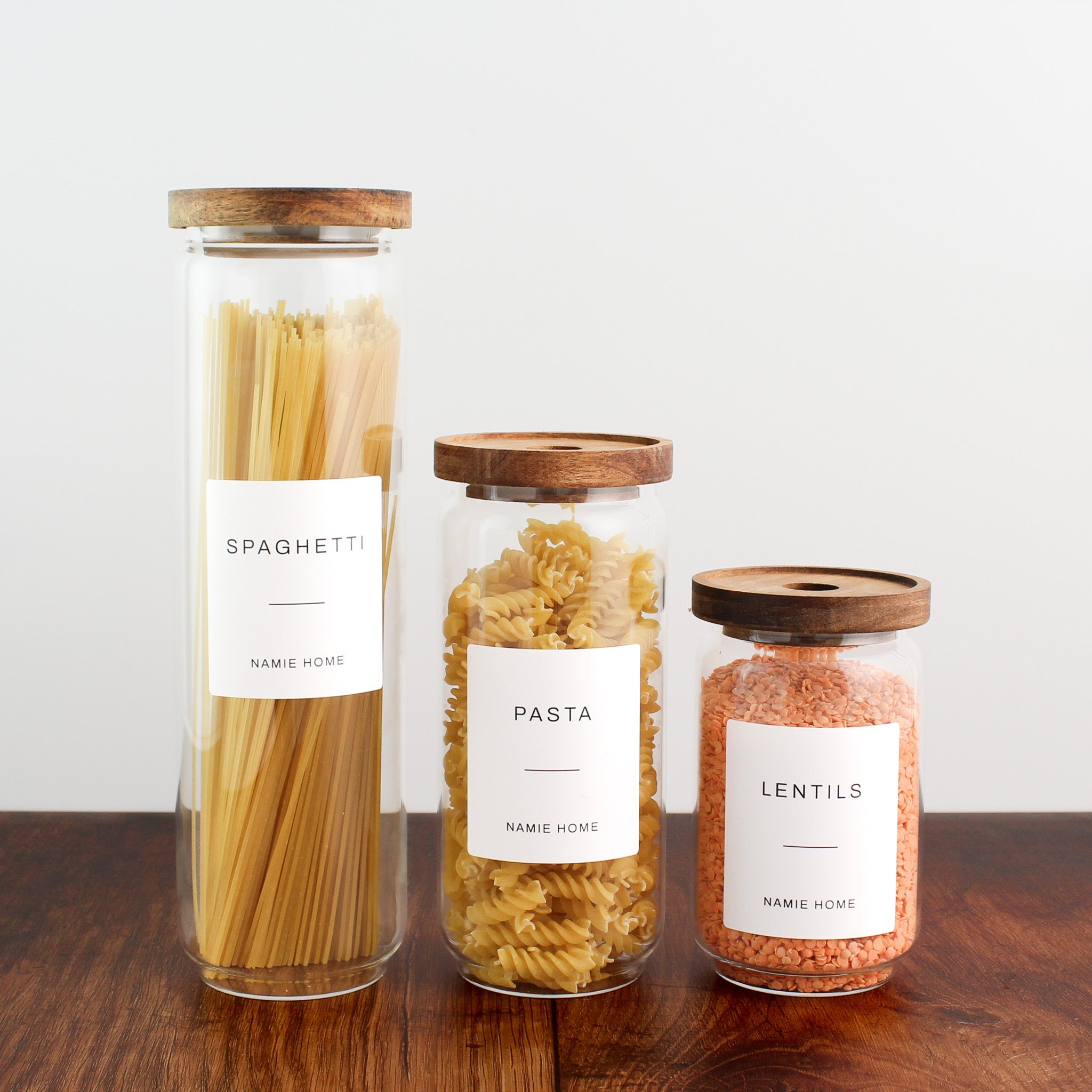 Pantry Storage Jar Set With Acacia Lids - White Labels