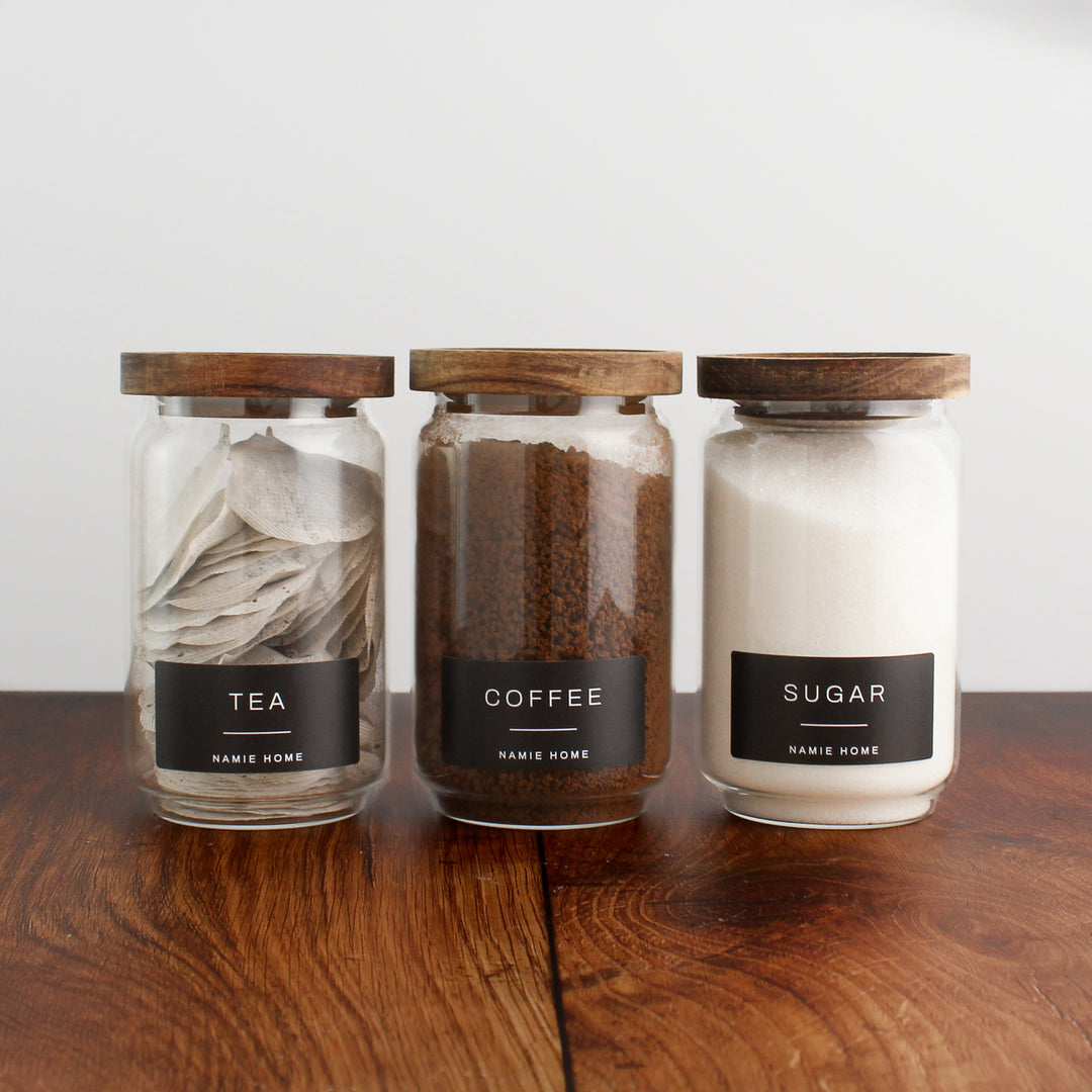 Tea Coffee Sugar Storage Jar Set With Acacia Lids