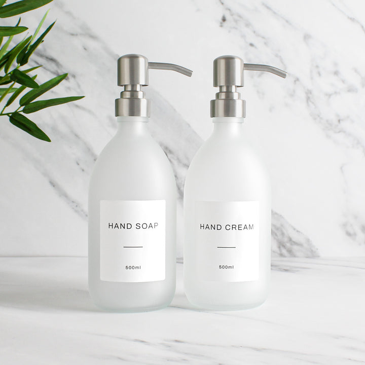 Hand Soap & Hand Cream Frosted White Glass Set