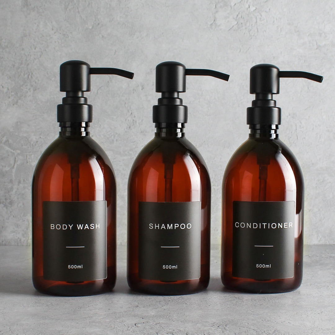 Body Wash, Shampoo & Conditioner Amber Plastic Set