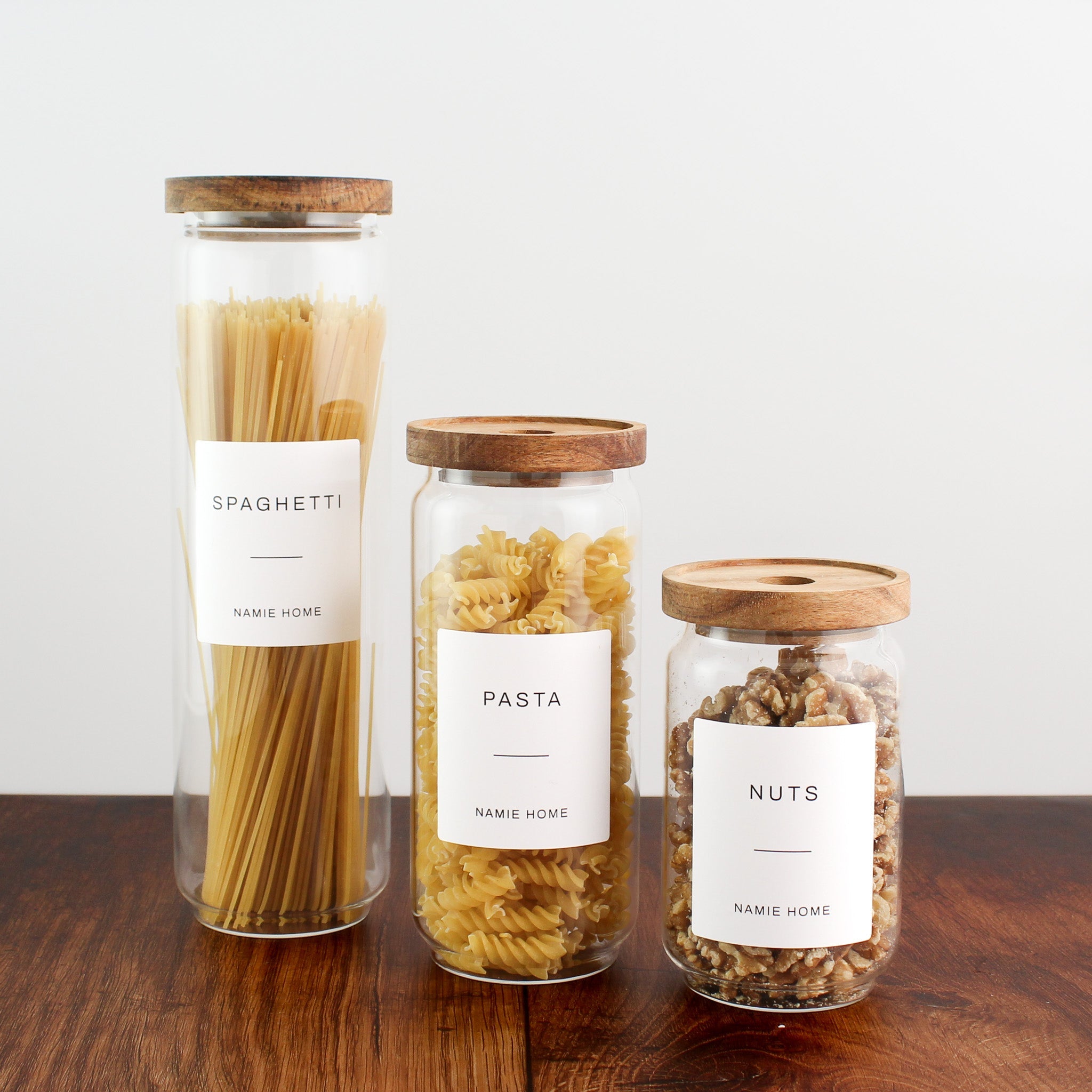 Pantry Storage Jar Set With Acacia Lids - White Labels