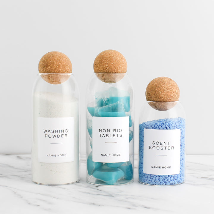 Glass Cork Ball Storage Jar For Laundry