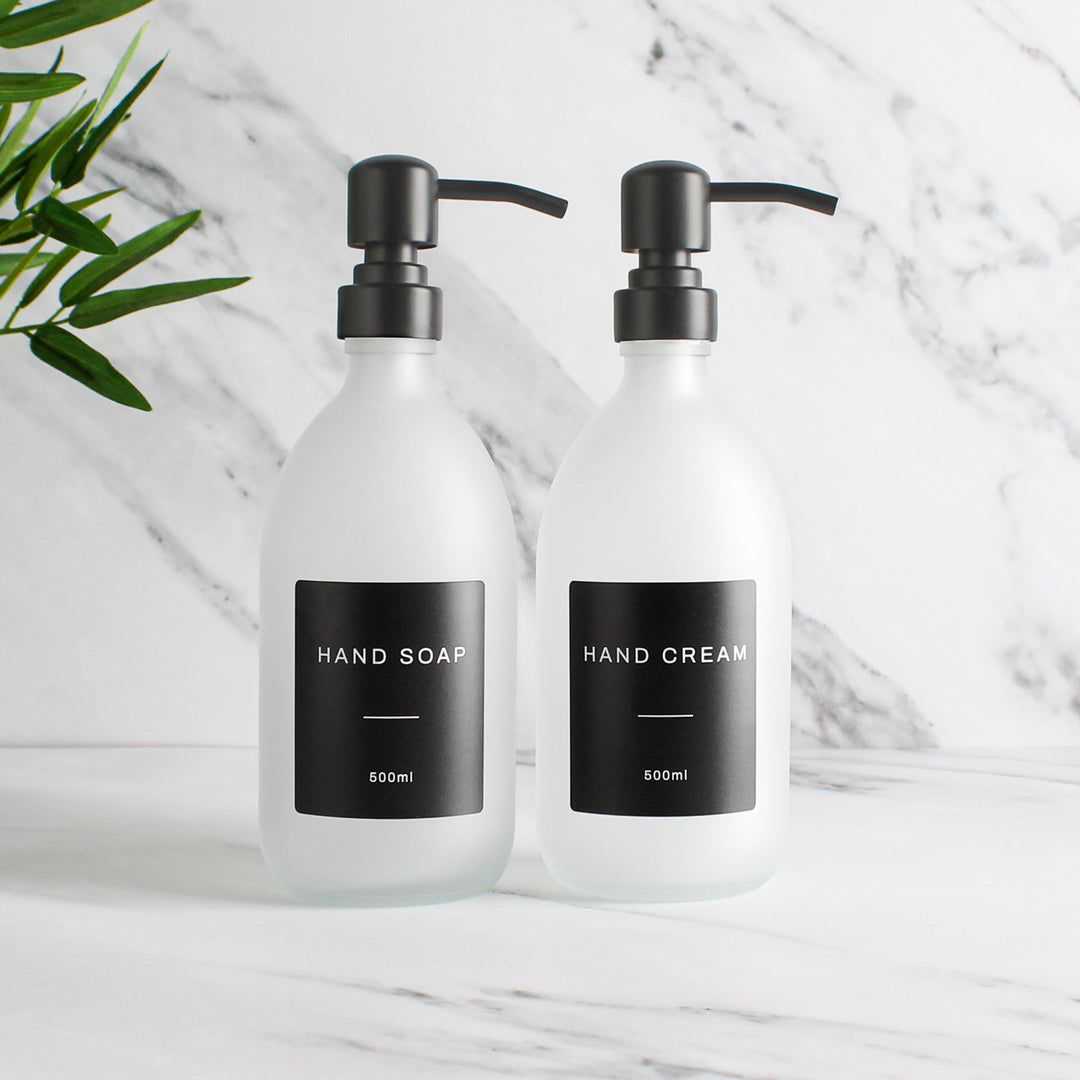 Hand Soap & Hand Cream Frosted White Glass Set