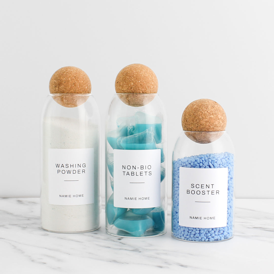 Glass Cork Ball Storage Jar For Laundry