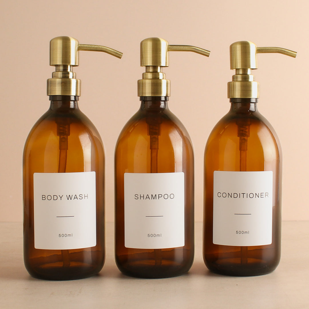 Body Wash, Shampoo & Conditioner Amber Glass Set