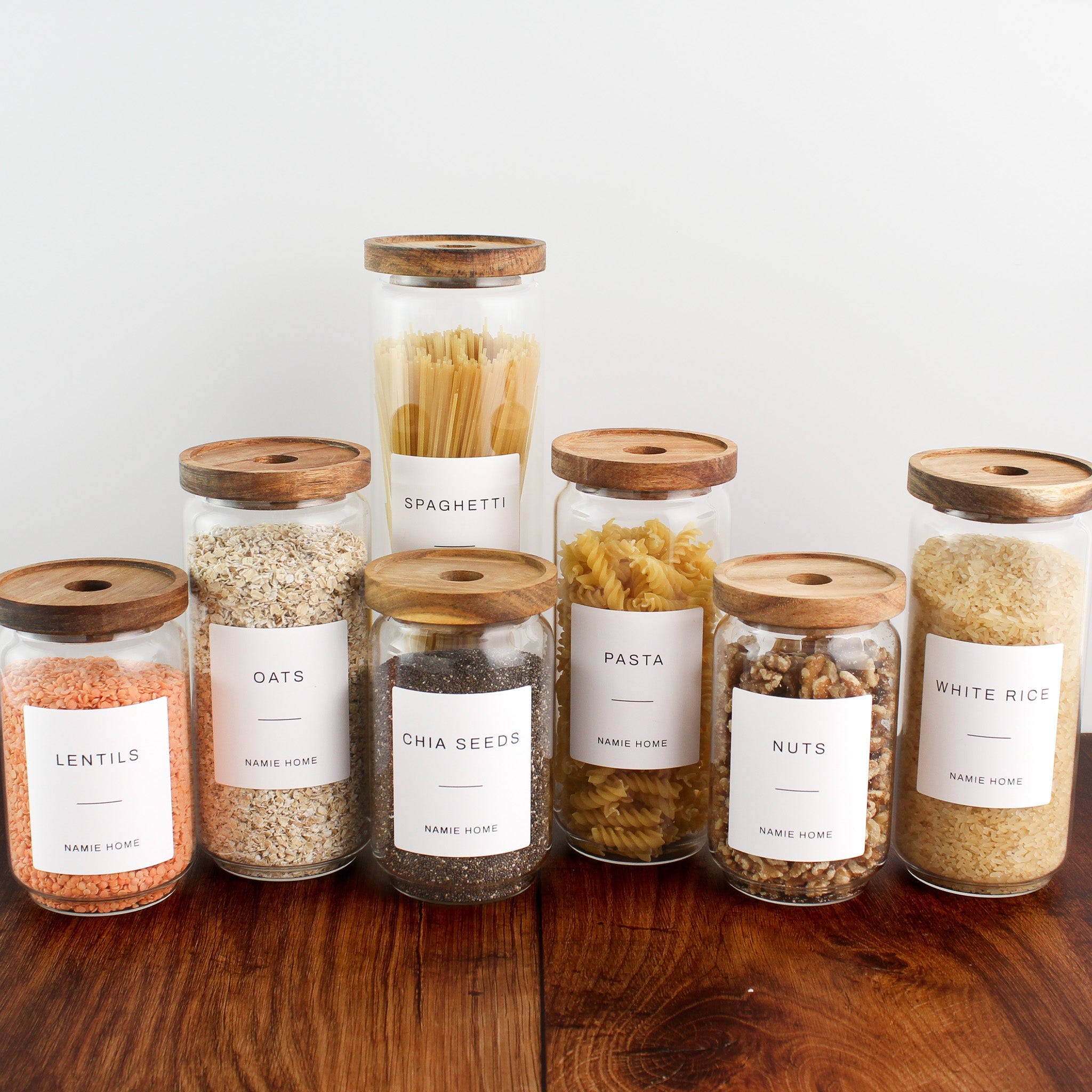 Pantry Storage Jar Set With Acacia Lids - White Labels