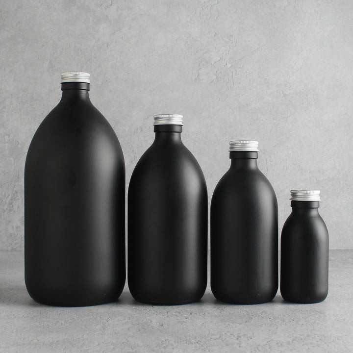 Matte Black Glass Bottle With Screw Cap