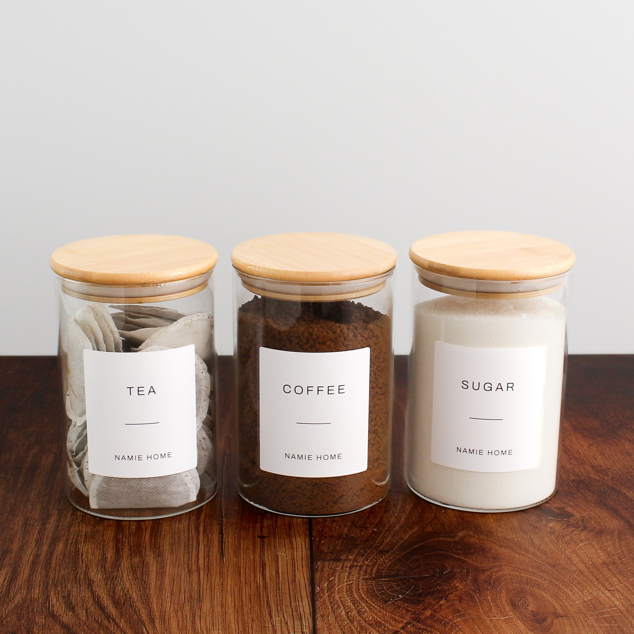 Tea Coffee Sugar Glass Storage Jar Set With Bamboo Lids - Namie Home