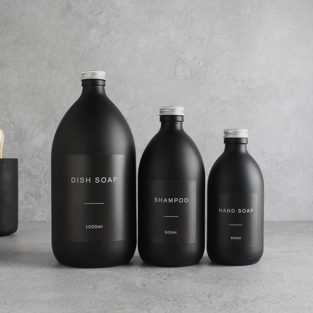 Labelled Matte Black Glass Bottle With Screw Cap