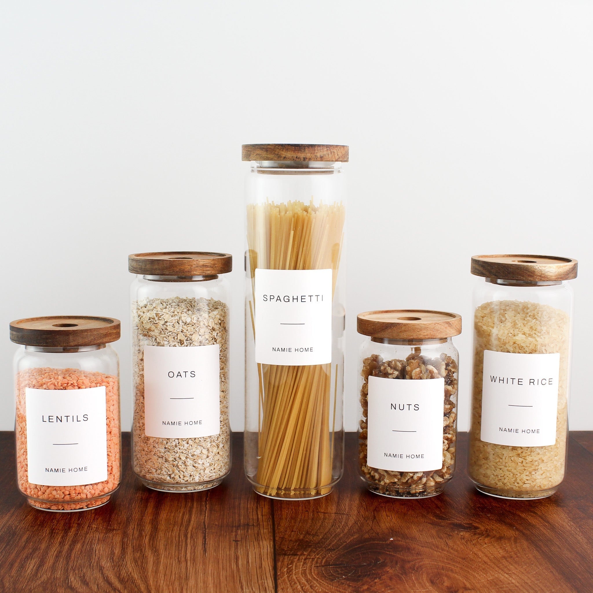 Pantry Storage Jar Set With Acacia Lids - White Labels