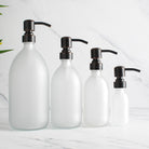 Frosted White Glass Dispenser Bottle With Black/Copper Pump - Namie Home