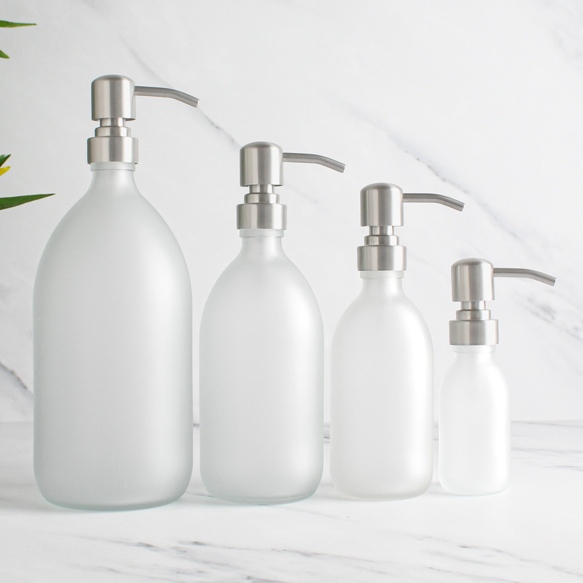 Frosted White Glass Dispenser Bottle With Silver Pump - Namie Home