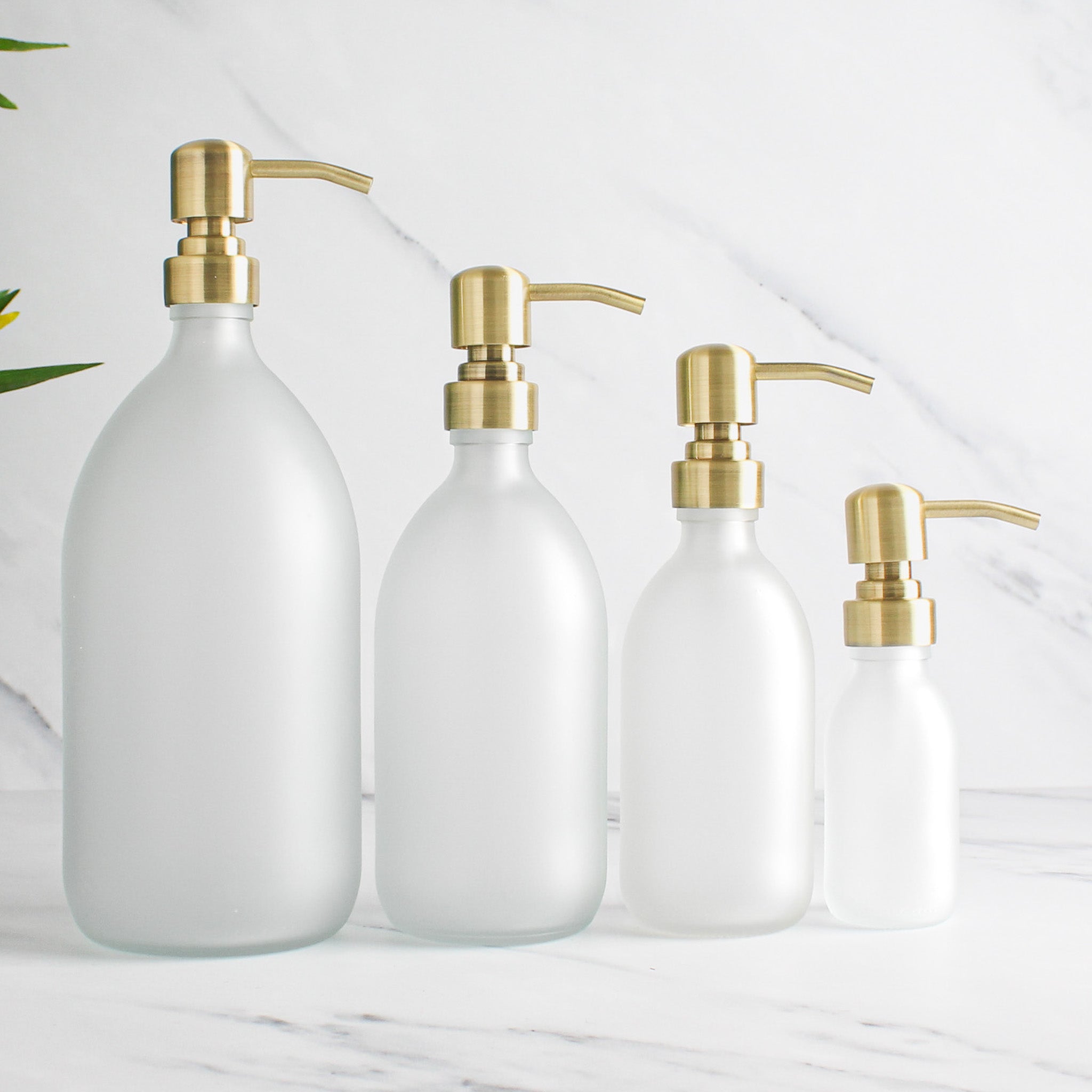 Frosted White Glass Dispenser Bottle With Gold Pump - Namie Home