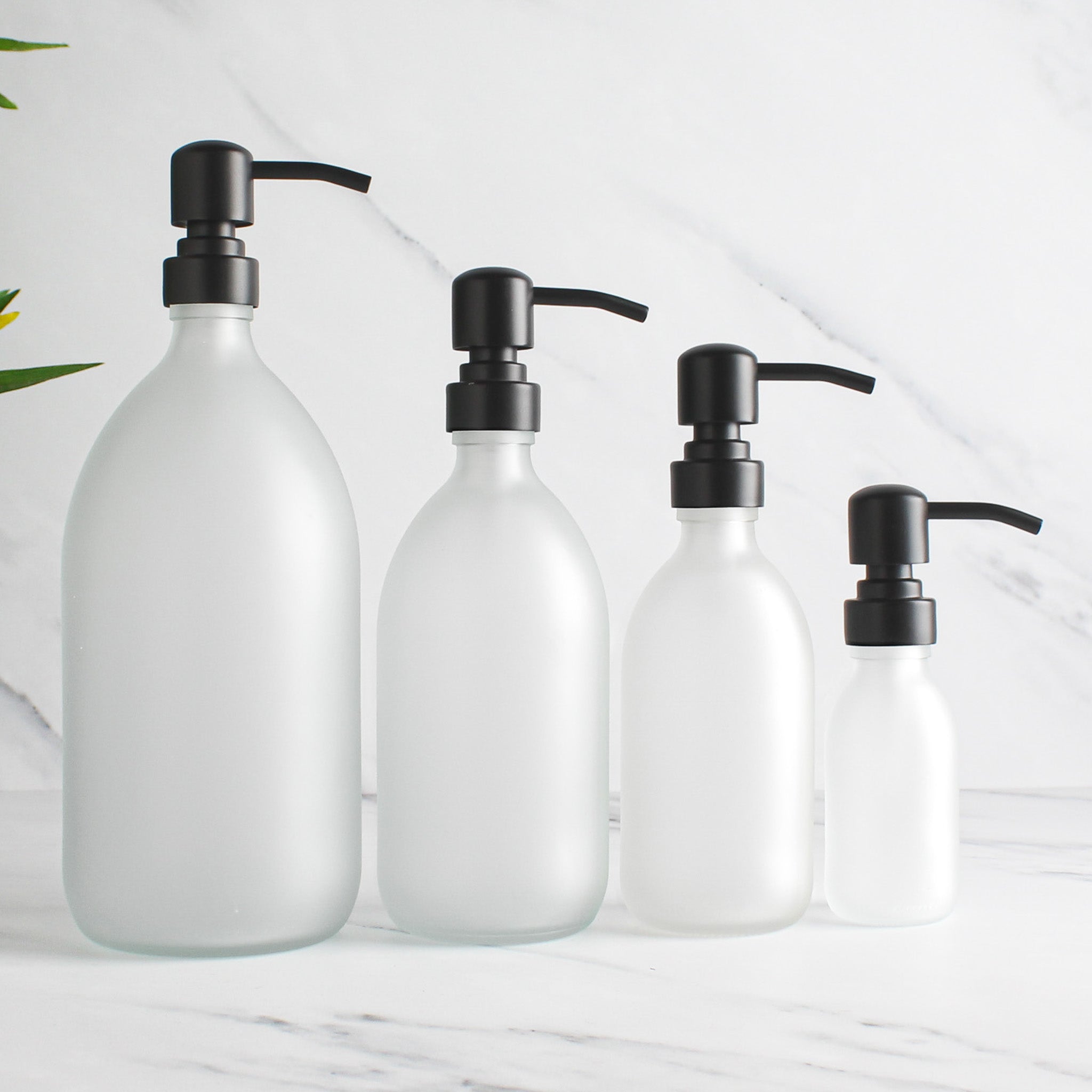 Frosted White Glass Dispenser Bottle With Matte Black Pump - Namie Home