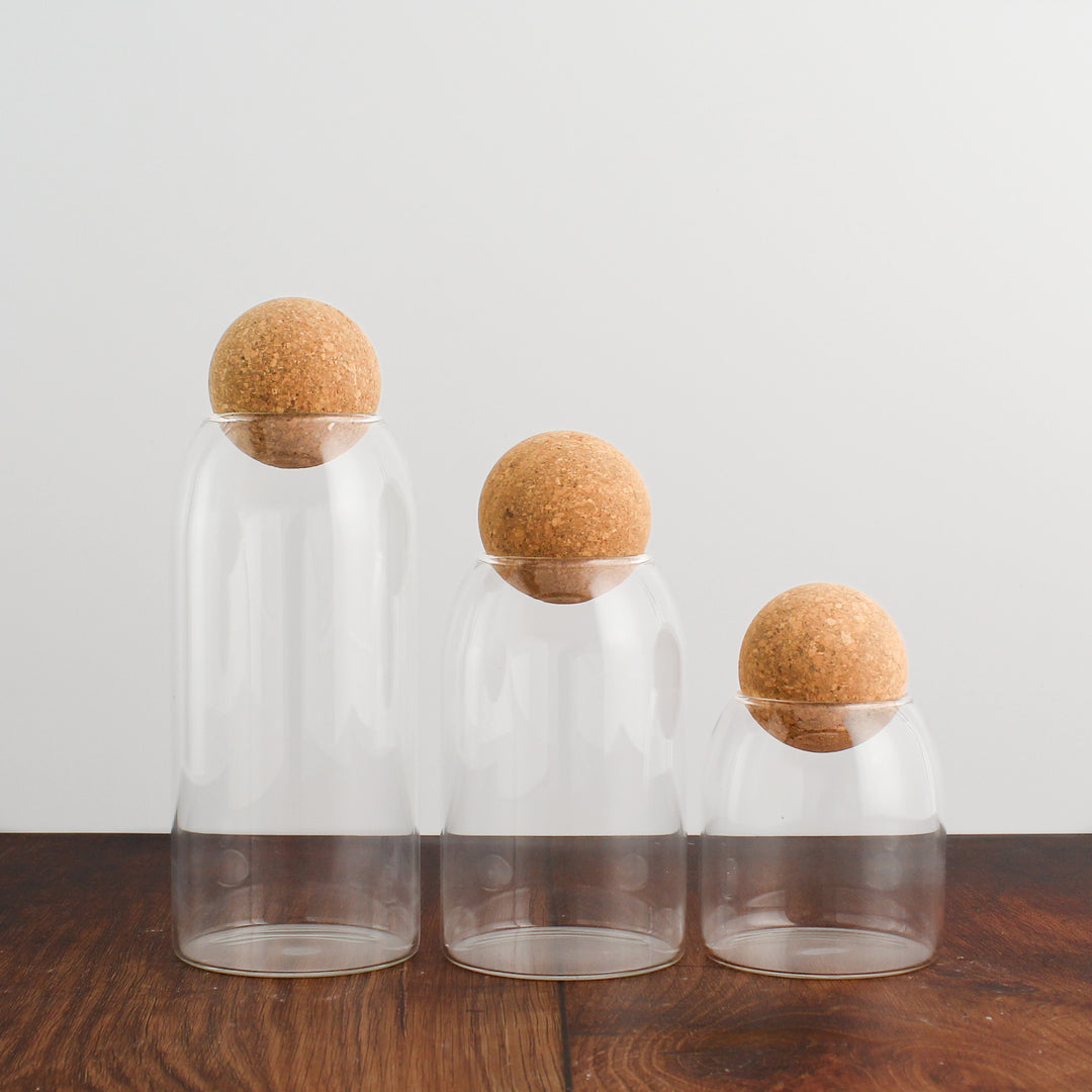 Glass Storage Jar With Cork Ball Lid