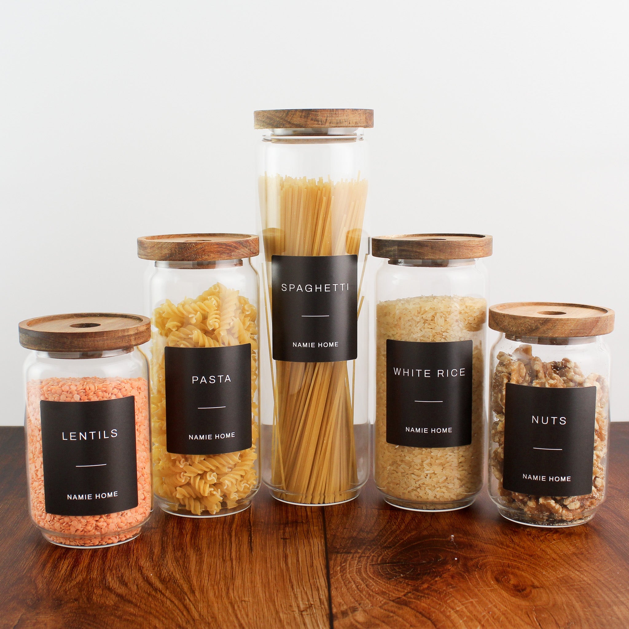 Pantry Storage Jar Set With Acacia Lids - Black Labels